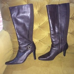 Leather Dark Brown Tall Boots w/Buckle